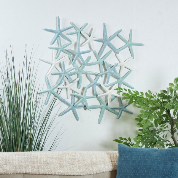 Light Blue Metal Overlapping Starfish Wall Plaque