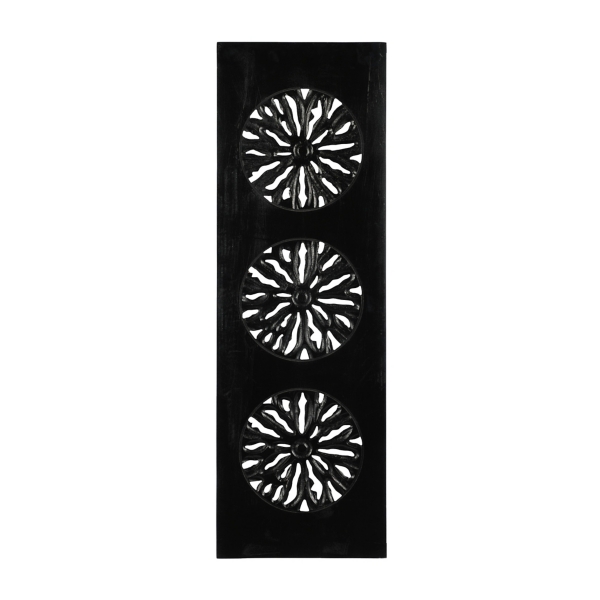 Black Handcarved Wood Floral Wall Plaque