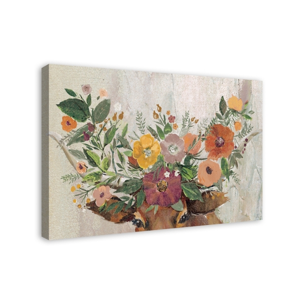 Floral Steer Horns Canvas Art Print