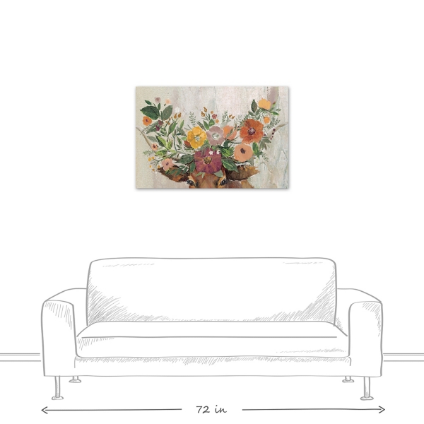 Floral Steer Horns Canvas Art Print