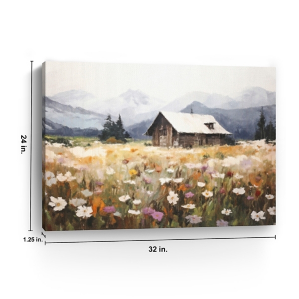 Floral Field Cabin Canvas Art Print, 32x24 in.