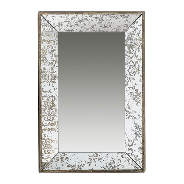 Silver Floral Rectangle Wood Wall Mirror