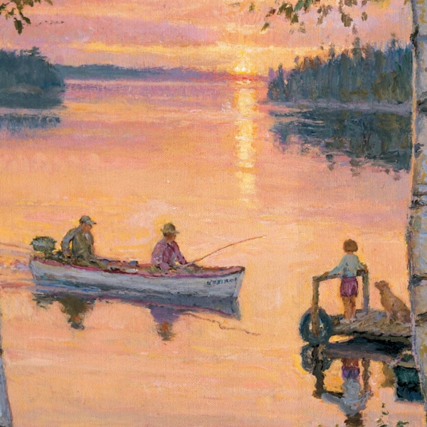 Lakeland Sunset Fishing Framed Canvas Art Print