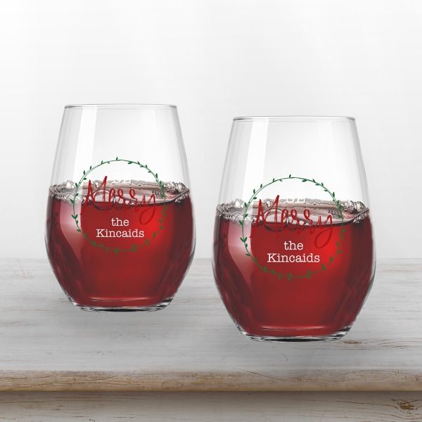 Monogram Wine Glass Vinyl Lettering Set of 2 Wine Glasses 