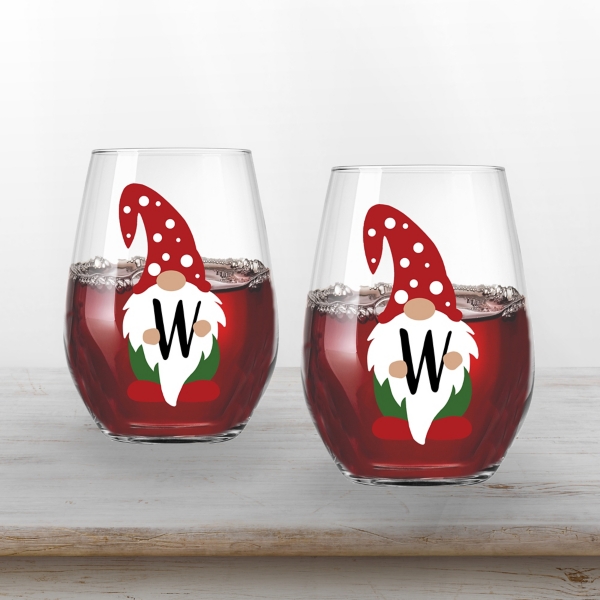 Personalized Festive Gnome Wine Glasses, Set of 2 Kirklands Home