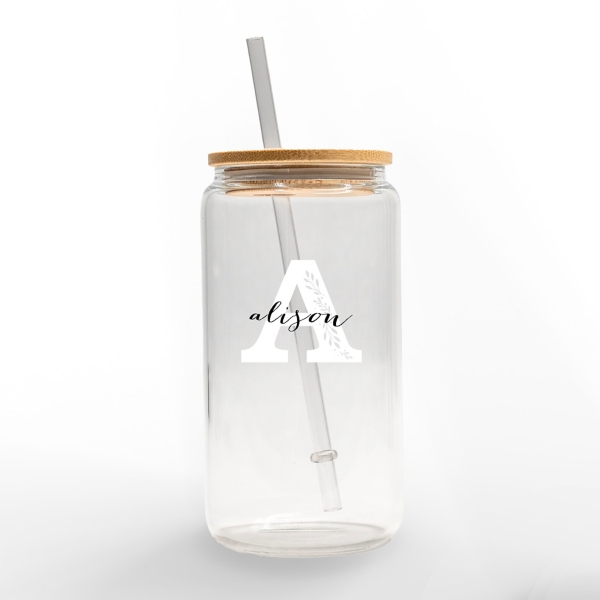 Personalized Monogram A Floral Glass Cup