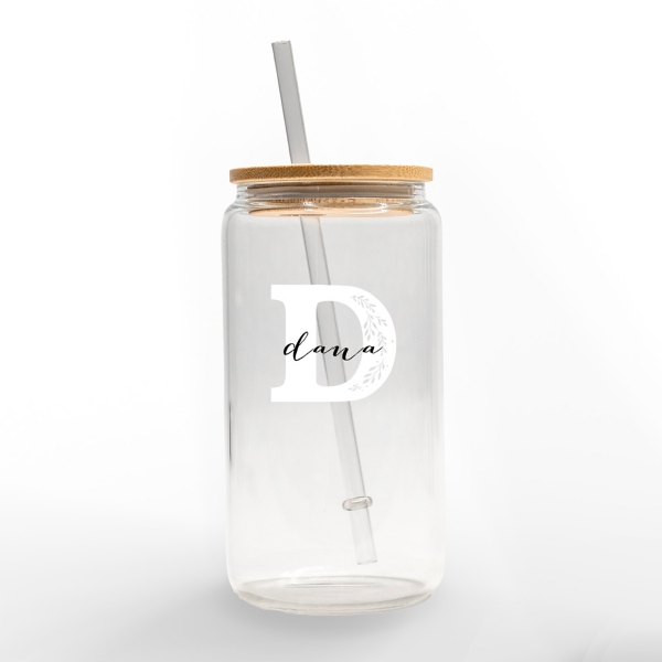 Personalized Monogram D Floral Glass Cup