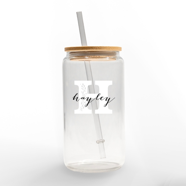 Personalized Monogram H Floral Glass Cup