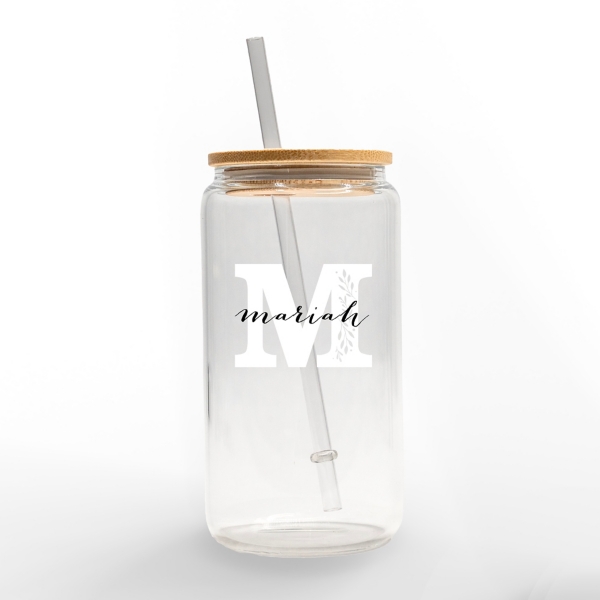 Personalized Monogram M Floral Glass Cup
