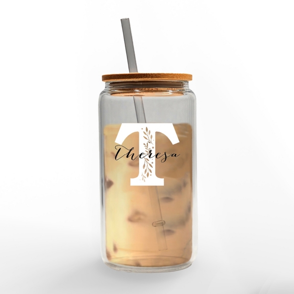 Personalized Monogram T Floral Glass Cup