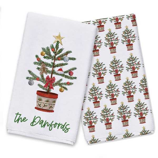 Christmas Tree Farm Red Plaid Holiday Kitchen Towel Set, 2 Cotton Dish  Towels