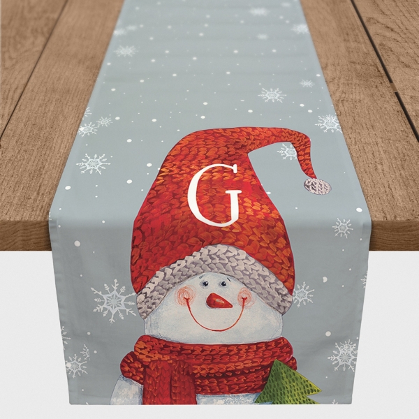 Personalized Monogram Snowman Table Runner, 72 in.