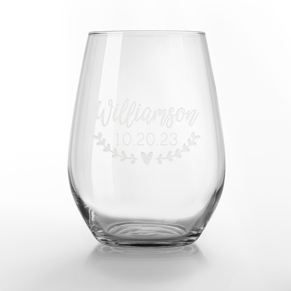 Personalized Laurel Heart Wine Glasses, Set of 2