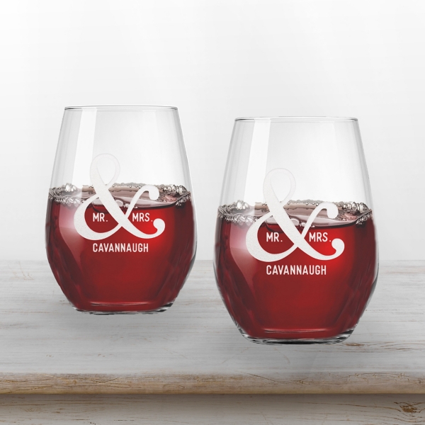 Personalized Mr. & Mrs. Wine Glasses, Set of 2