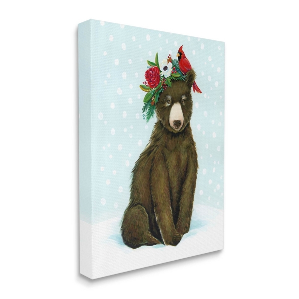 Snowy Holly Bear Canvas Art Print