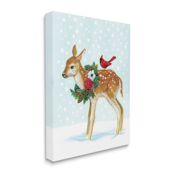Snowy Wreath Deer Canvas Art Print