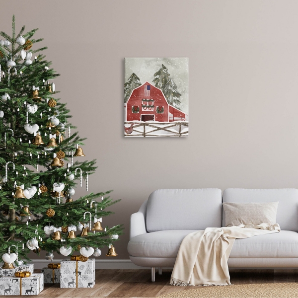 Snowy Christmas Barn Canvas Art Print