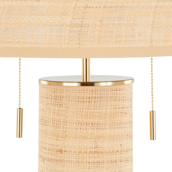 Natural Rattan and Gold Metal Table Lamp