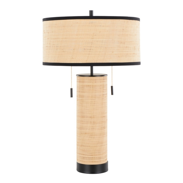 Natural Rattan and Black Metal Table Lamp