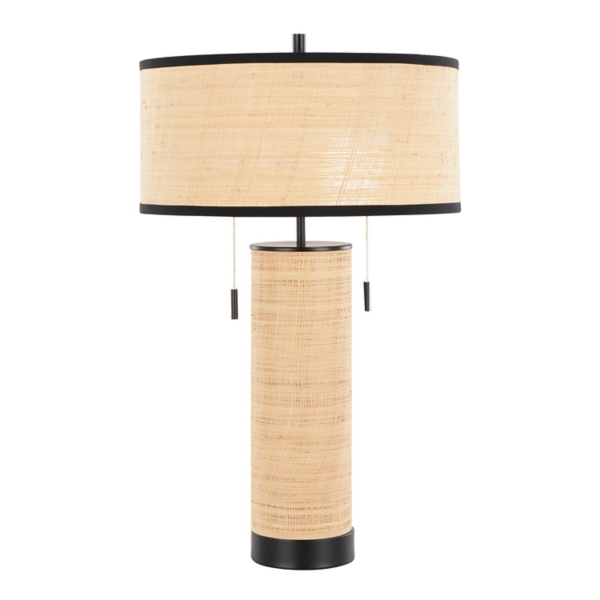Natural Rattan and Black Metal Table Lamp