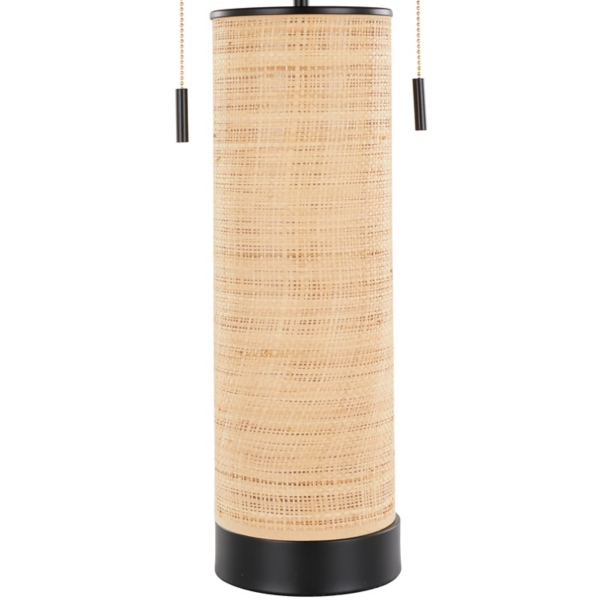 Natural Rattan and Black Metal Table Lamp