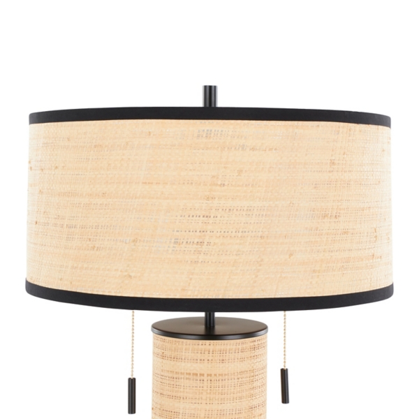 Natural Rattan and Black Metal Table Lamp