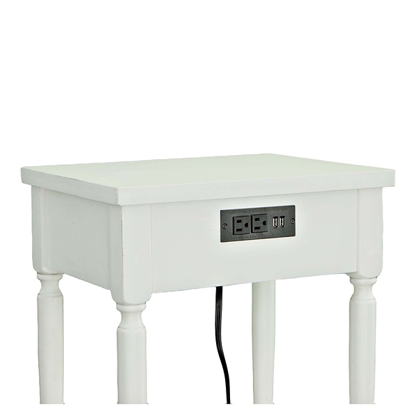 White Rectangle Accent Table with Charging Station