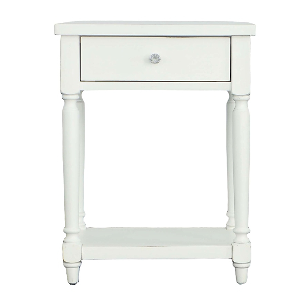 White Rectangle Accent Table with Charging Station
