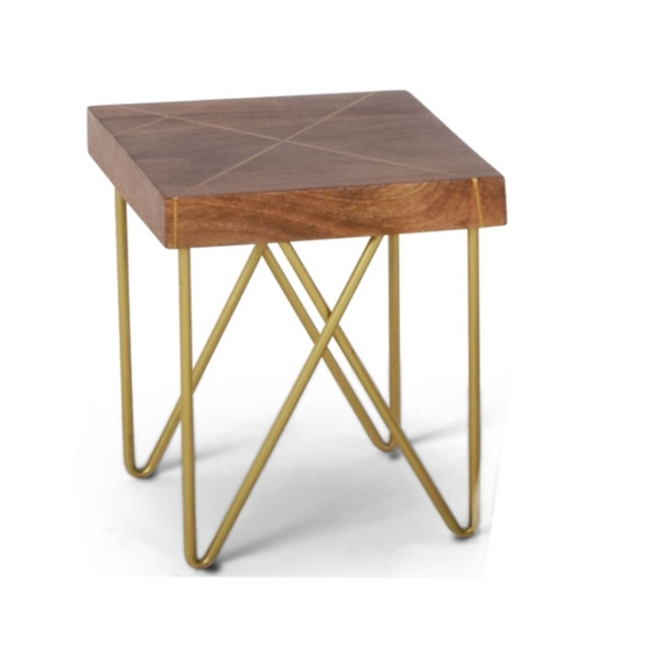 Warm Pine and Gold Accent Table