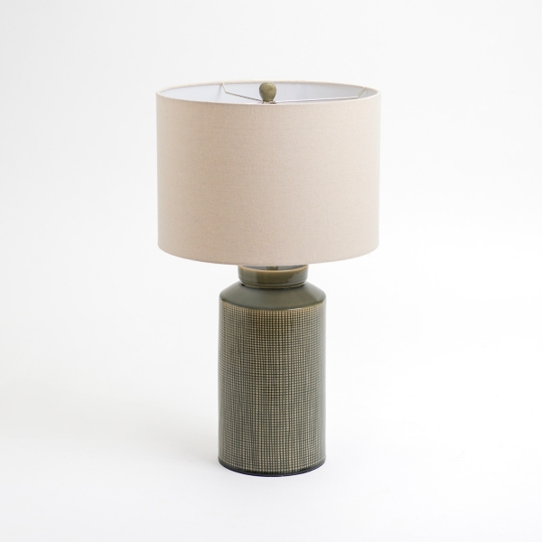 Olive Green Grid Ceramic Table Lamp