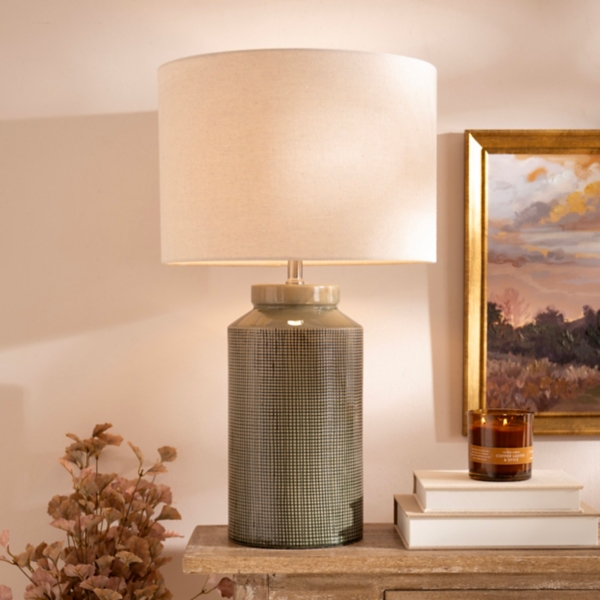 Olive Green Grid Ceramic Table Lamp