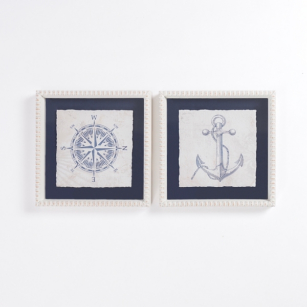 Nautical Icons Beaded Framed Art Prints, Set of 2 | Kirklands Home