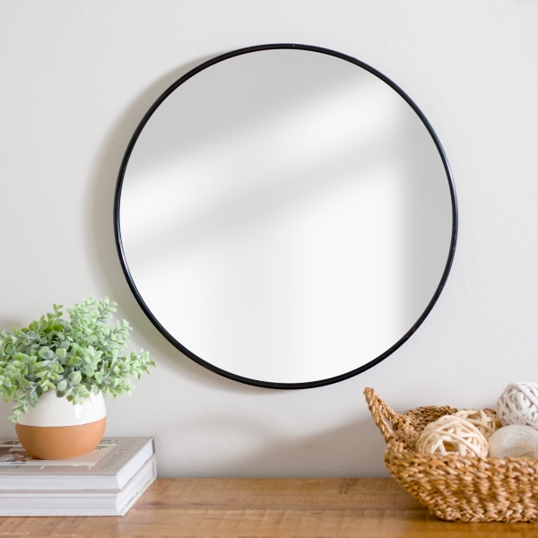 Round Black Nouveau Linear Wall Mirror, 20 In. 