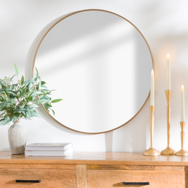 Antique Brass Nouveau Linear Round Mirror | Kirklands Home