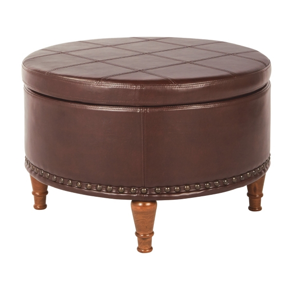 Espresso Leather Antique Nailhead Storage Ottoman Kirklands Home