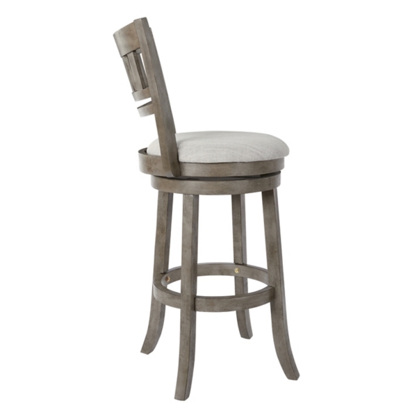 Gray Slatted Back Upholstered Swivel Bar Stool
