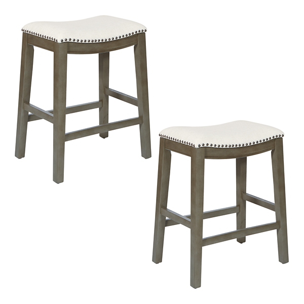 White Antique Gray Saddle Counter Stools, Set of 2 Kirklands Home