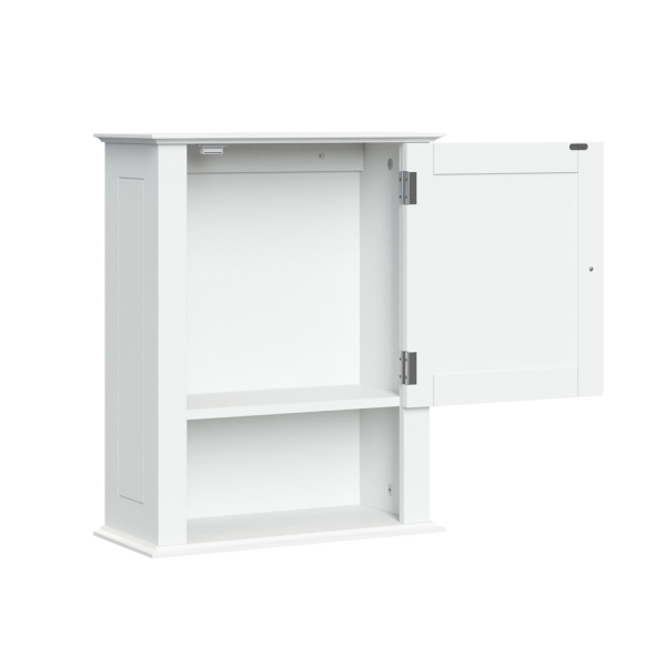 White Wood Single Door Open Shelf Wall Cabinet