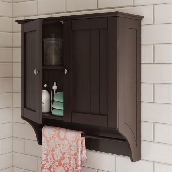 Espresso Wood 2-Door Towel Rack Wall Cabinet