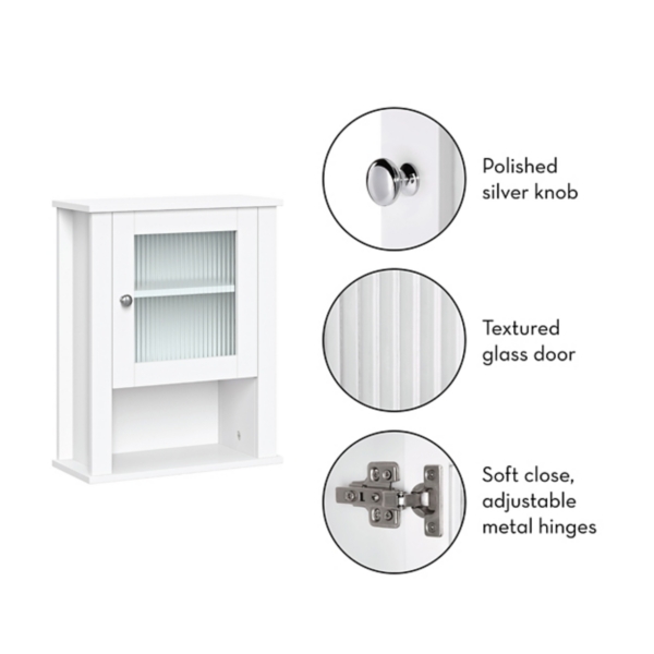 White Reeded Glass Single Door Wall Cabinet