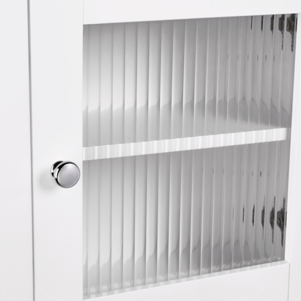 White Reeded Glass Single Door Wall Cabinet