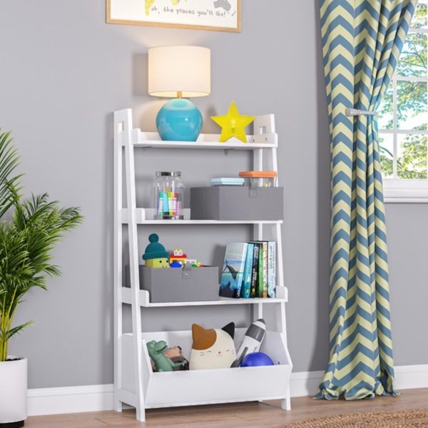 White Ladder Shelf with Cubby, 24 in.