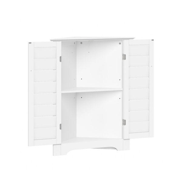 White Shutter Two Door Corner Storage Cabinet