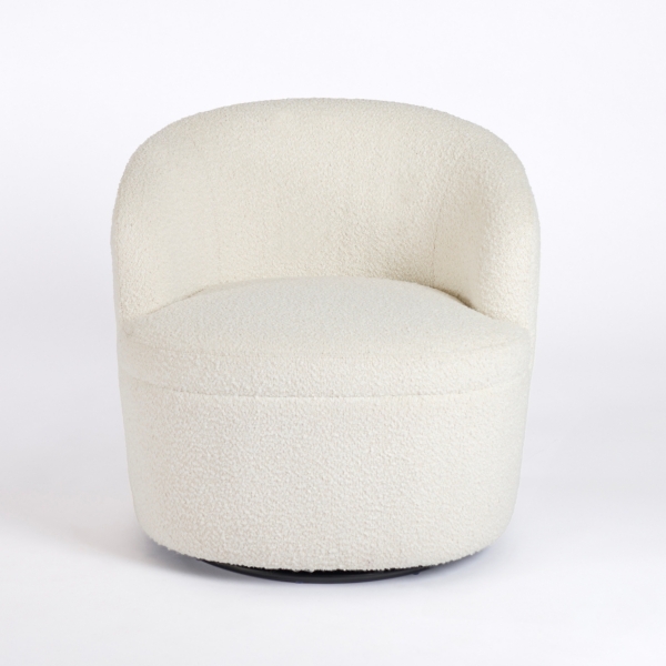 Small Round Cream Boucle Swivel Accent Chair