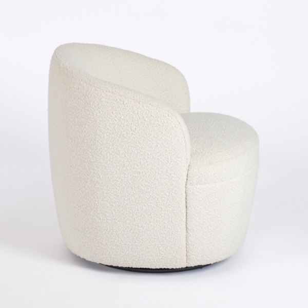 Small Round Cream Boucle Swivel Accent Chair