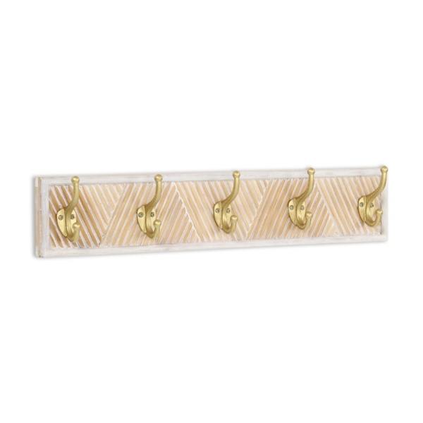 Gold Hooks Wood Wall Coat Rack