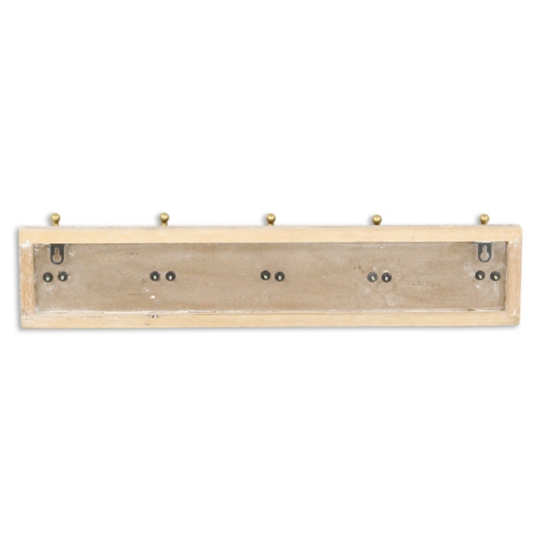 Gold Hooks Wood Wall Coat Rack