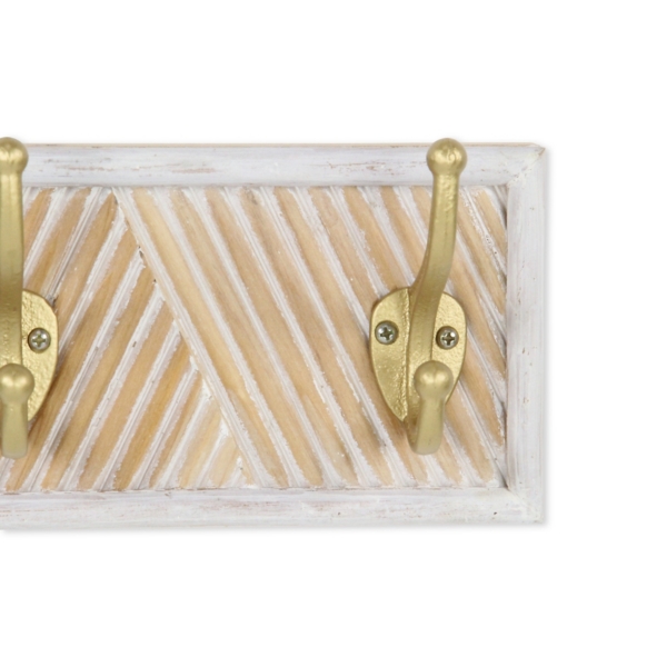 Gold Hooks Wood Wall Coat Rack