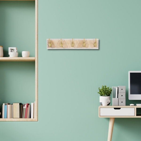 Gold Hooks Wood Wall Coat Rack