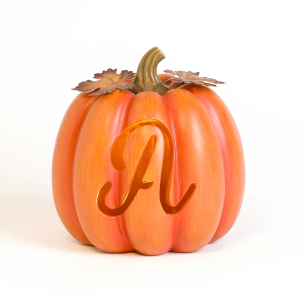 Pre-Lit Monogram A Pumpkin Statue